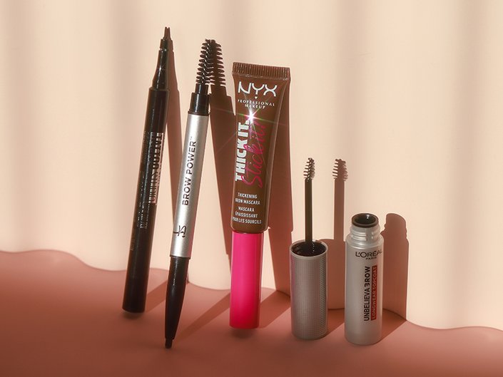 four different brow products in a line
