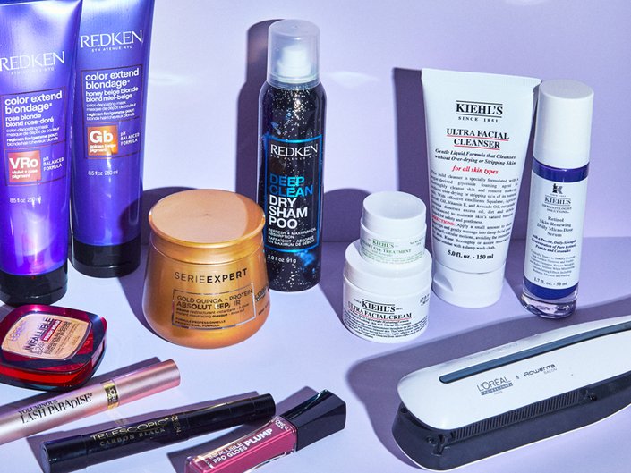 various skin, hair and makeup products