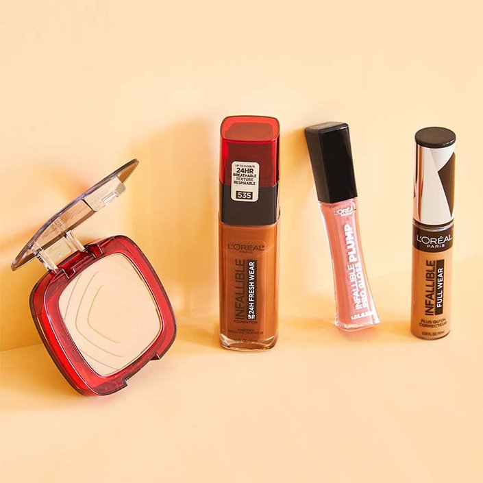 L'Oréal Paris Infallible 24HR Foundation in a Powder, L'Oréal Paris Infallible 24HR Fresh Wear Liquid Foundation, L'Oréal Paris Infallible Pro Gloss Plump, L'Oréal Paris Infallible Full Wear Concealer