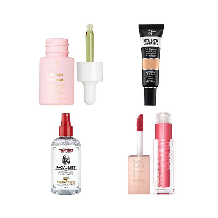 BYBI Blueberry Booster, IT Cosmetics Bye Bye Under Eye Anti-Aging Concealer, Thayers Coconut Water Facial Mist, Maybelline New York Lip Lifter Gloss With Hyaluronic Acid