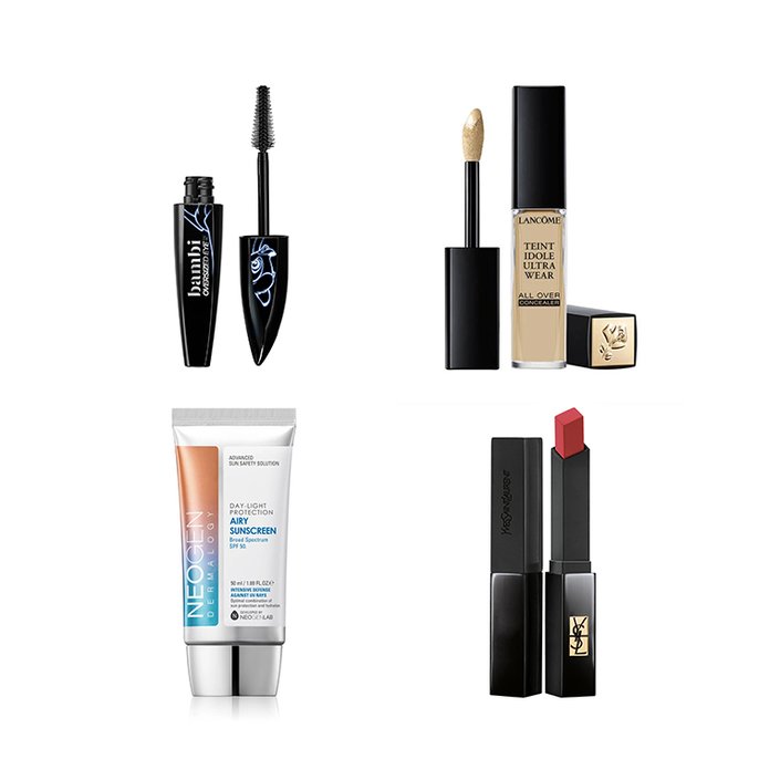 L’Oréal Paris Bambi Oversized Eye Mascara, Lancôme Teint Idole Ultra Wear All Over Concealer, Neogen Dermalogy Day-Light Protection Airy Sunscreen Broad Spectrum SPF, YSL Beauty The Slim Velvet Radical Matte Lipstick in 301 Nude Tension