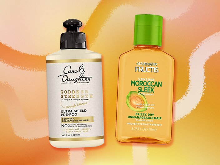 A collage of hair care products perfect for executing winter hair tips for natural hair