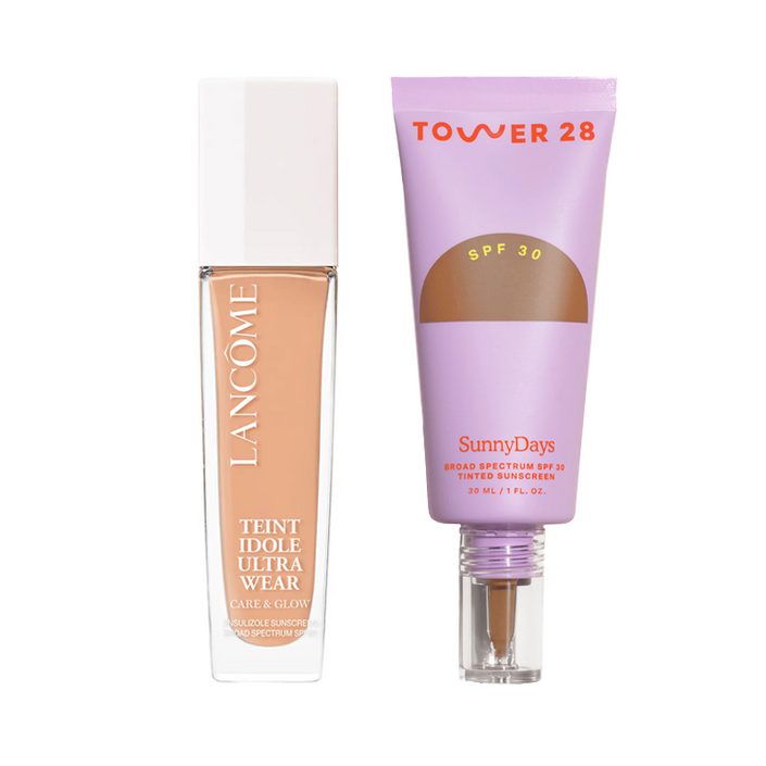 Lancôme Teint Idole Ultra Wear Care & Glow Foundation, Tower 28 SunnyDays SPF 30 Tinted Sunscreen