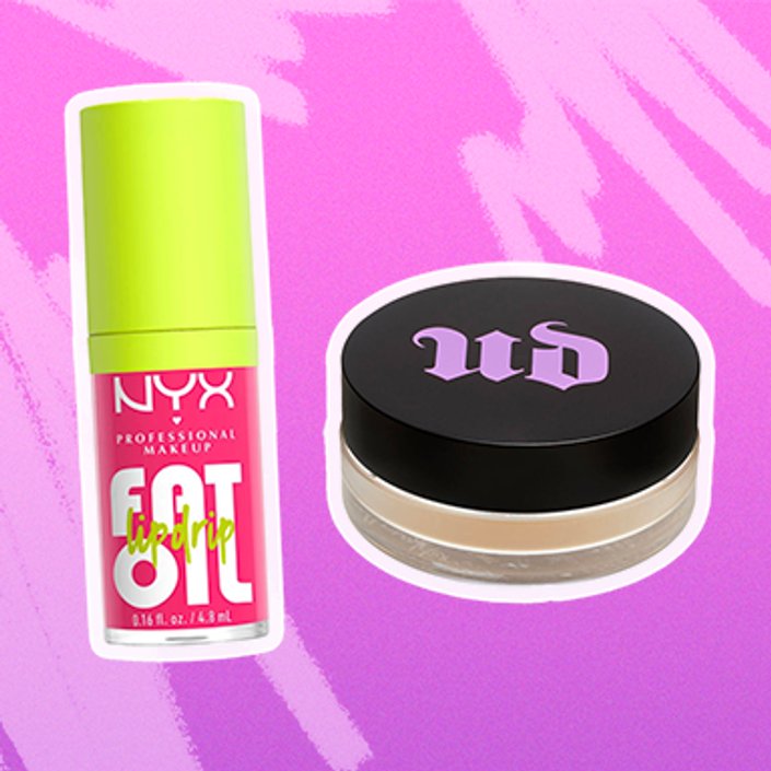 photo of Urban Decay All Nighter Softening Loose Setting Powder and NYX Professional Makeup Fat Oil Lip Drip